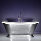 “Calypso-ACHPD59” 59 Inch White CoreAcryl Acrylic French Bateau Pedestal Tub with “Aged Chrome - Pewter Tone” Exterior Finish