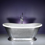 “Calypso-ACHPD59” 59 Inch White CoreAcryl Acrylic French Bateau Pedestal Tub with “Aged Chrome - Pewter Tone” Exterior Finish
