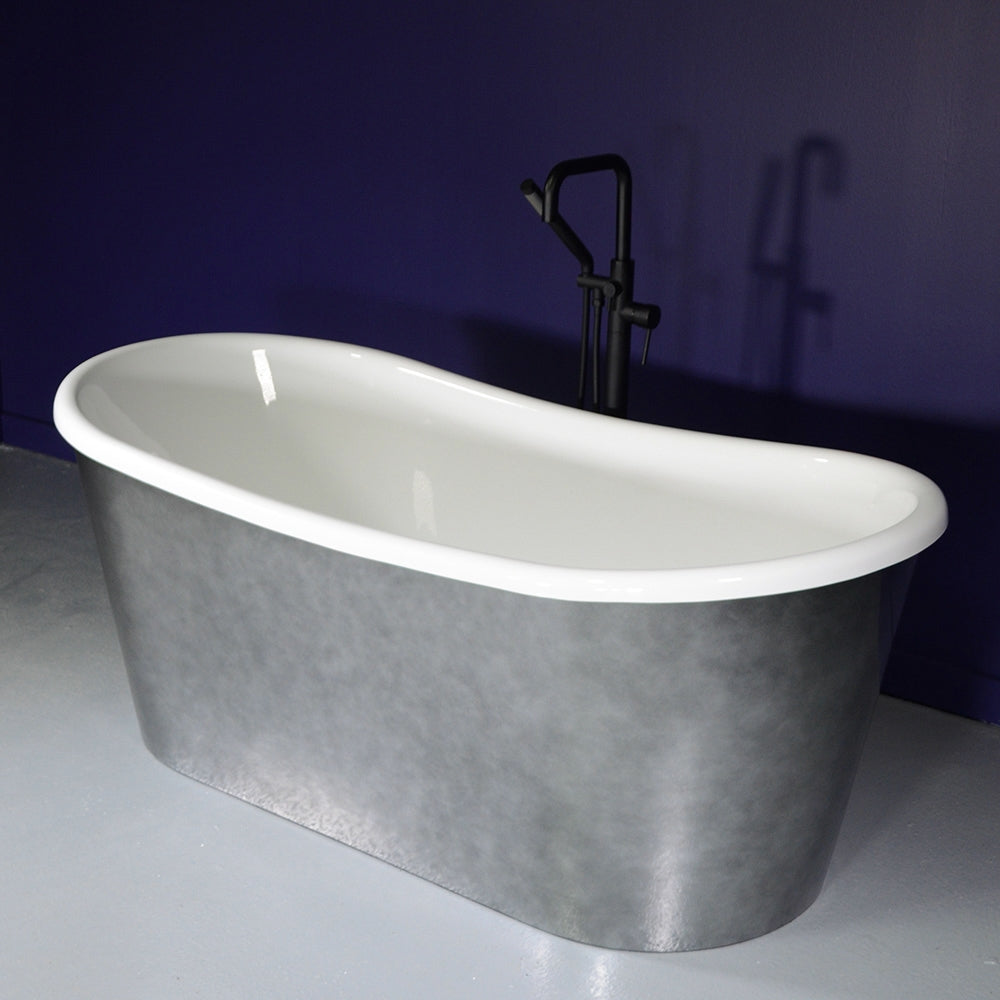 “Calypso-SKAC59” 59" x 31.5"  French Bateau Skirted Bathtub with “Aged Chrome” Exterior Finish