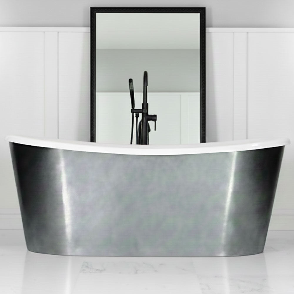 “Calypso-SKAC67” 67" x 31.5"  French Bateau Skirted Bathtub with “Aged  Chrome Exterior Finish