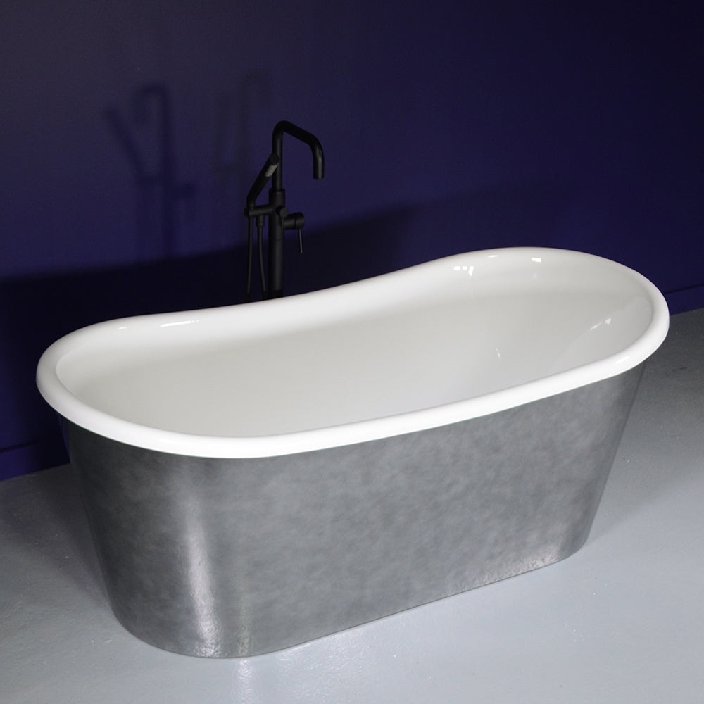 “Calypso-SKAC67” 67" x 31.5"  French Bateau Skirted Bathtub with “Aged  Chrome Exterior Finish