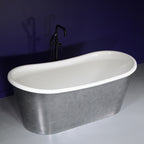 “Calypso-SKAC73” 73" x 32.5"  French Bateau Skirted Bathtub with “Aged  Chrome” Exterior Finish
