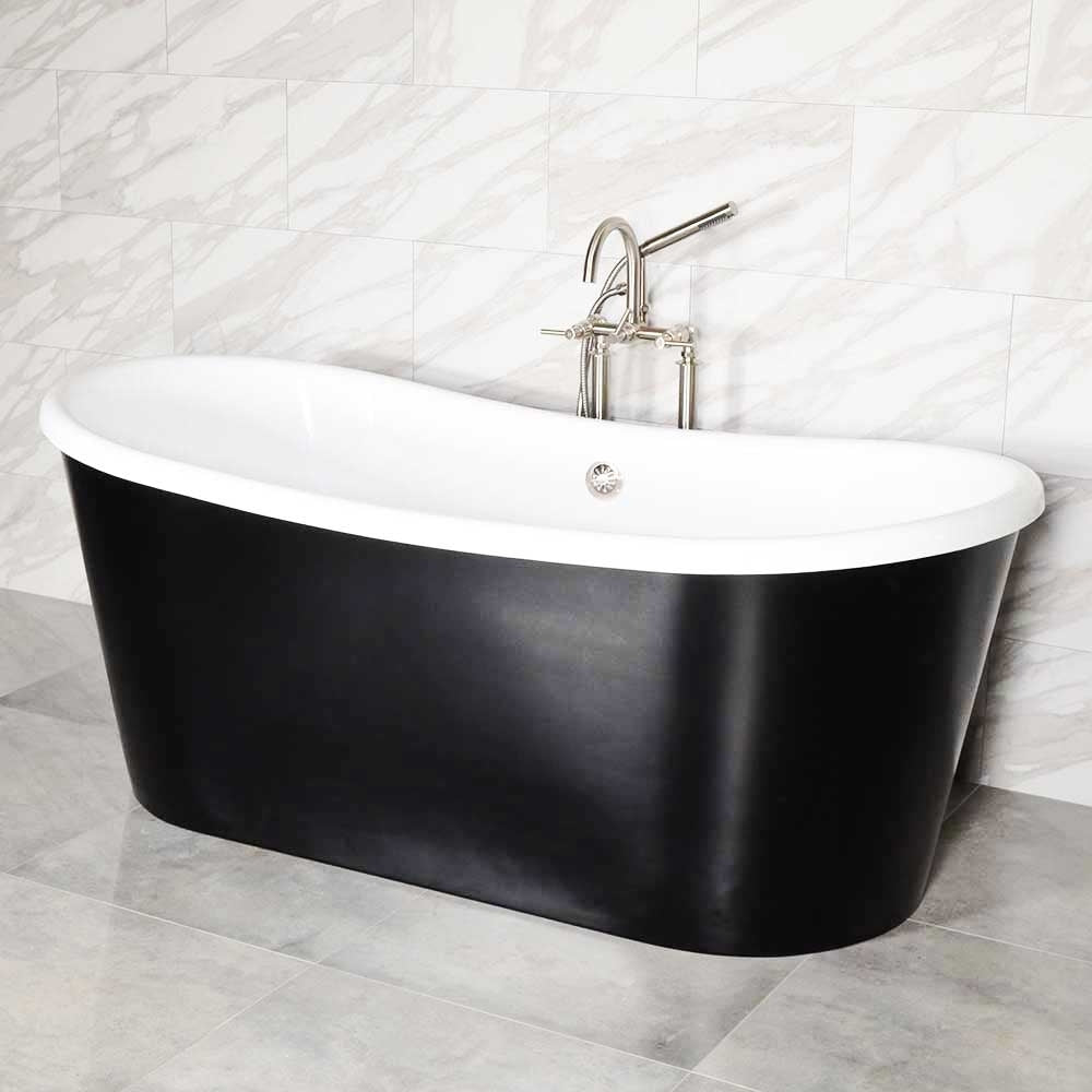 “Calypso-BKBTSK73” 73" x 32.5"  French Bateau Bathtub with Satin Black Exterior Finish