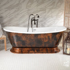 “Calypso-DACBTPD73” 73 Inch White CoreAcryl Acrylic French Bateau Pedestal Tub with “Dark Aged Copper Leaf” Exterior Finish