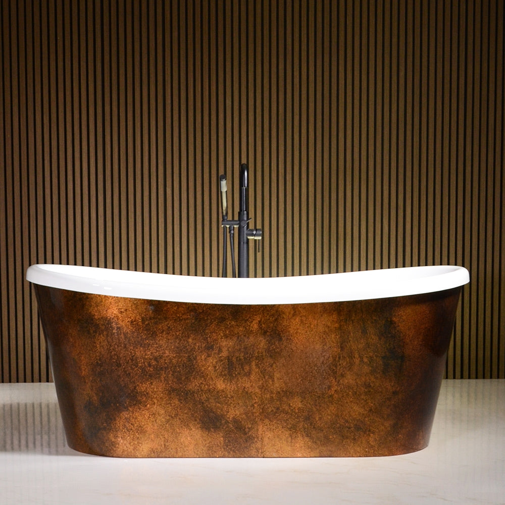 “LuxWide Calypso-DACSK59” 59" x 31.5"  French Bateau Bathtub with “Aged Copper Leaf” Exterior Finish