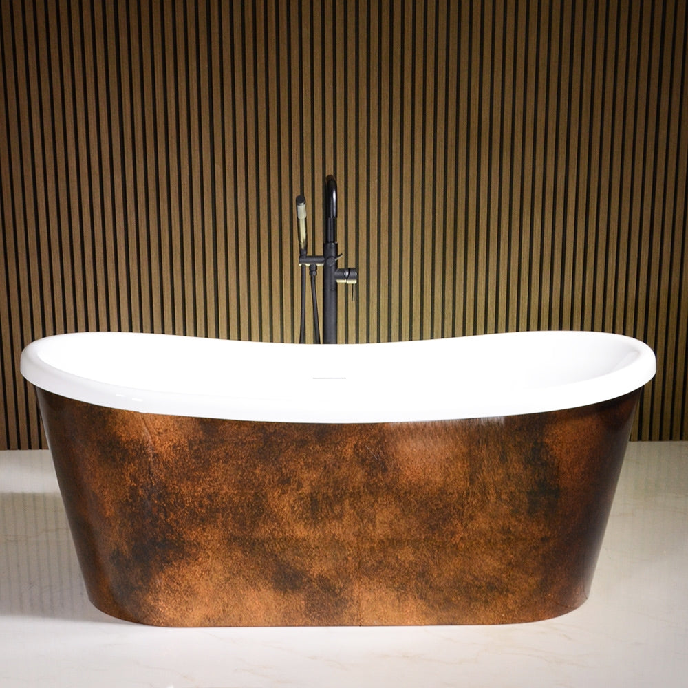 “LuxWide Calypso-DACSK59” 59" x 31.5"  French Bateau Bathtub with “Aged Copper Leaf” Exterior Finish