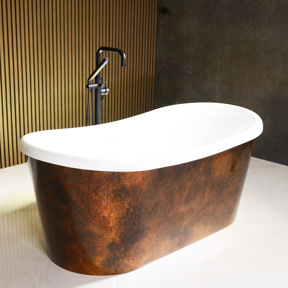“LuxWide Calypso-DACSK59” 59" x 31.5"  French Bateau Bathtub with “Aged Copper Leaf” Exterior Finish