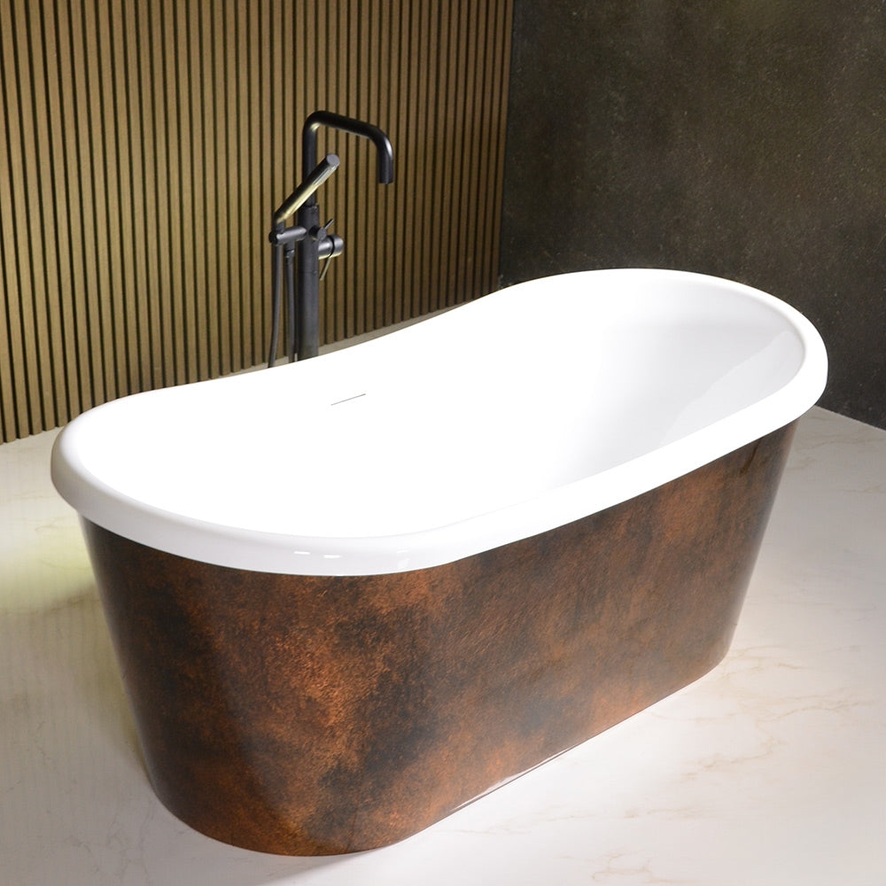 “LuxWide Calypso-DACSK59” 59" x 31.5"  French Bateau Bathtub with “Aged Copper Leaf” Exterior Finish