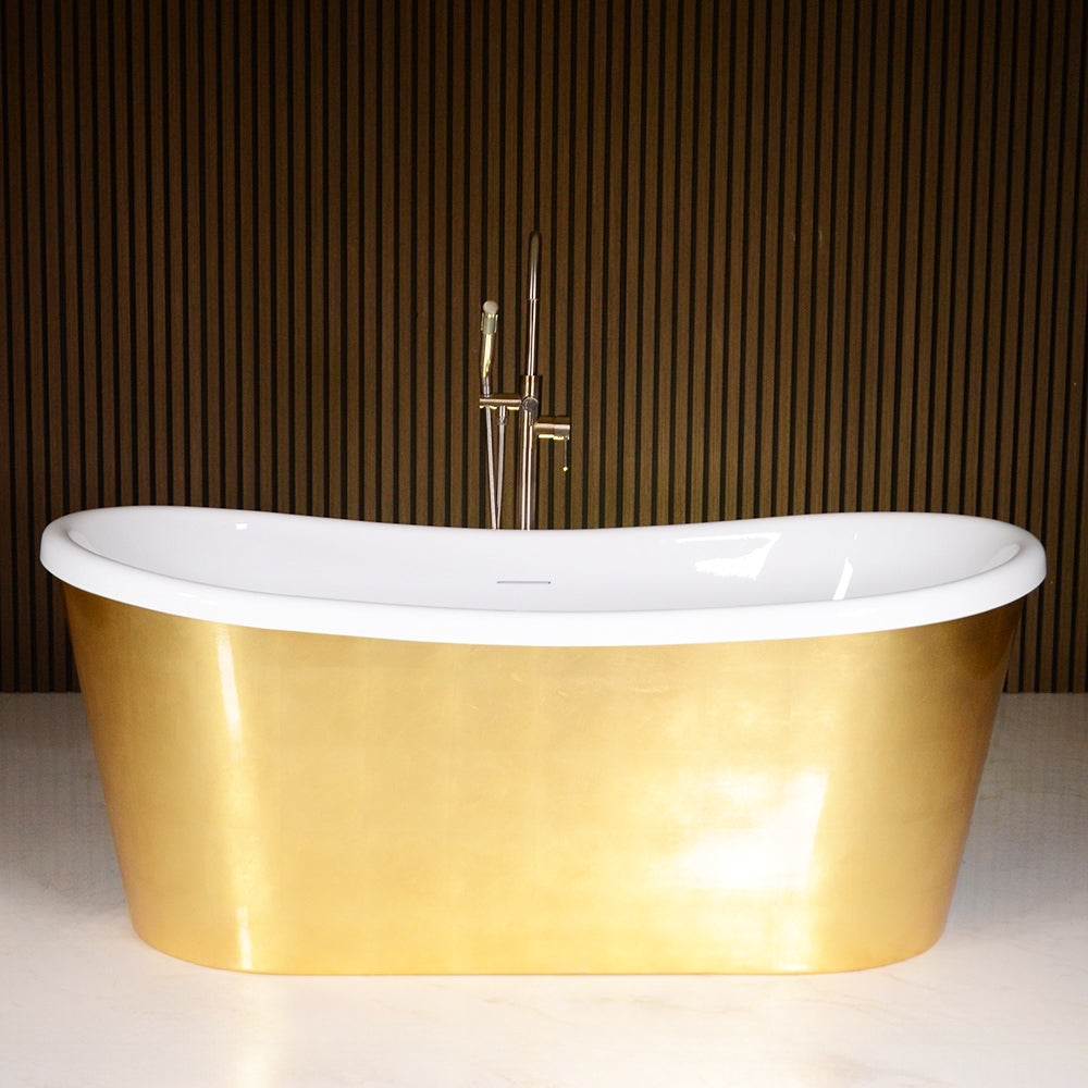 “Calypso-UGLBTSK59” 59"  French Bateau Skirted Bathtub with “Umber Washed Gold Leaf” Exterior Finish