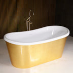 “LuxWide Calypso-UGLBTSK73” 73"  French Bateau Skirted Bathtub with “Umber Washed Gold Leaf” Exterior Finish