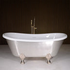 “Calypso-BTClawUSL59” 59 Inch White CoreAcryl Acrylic French Bateau Clawfoot Tub “Umber Wash Silver Leaf” Exterior