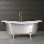 “Calypso-BTClawUSL73” 73 Inch White CoreAcryl Acrylic French Bateau Clawfoot Tub “Umber Wash Silver Leaf” Exterior