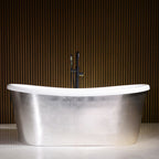 “Calypso-USLBTSK59” 59" x 31.5" French Bateau Skirted Bathtub with “Umber Washed Silver Leaf” Exterior Finish
