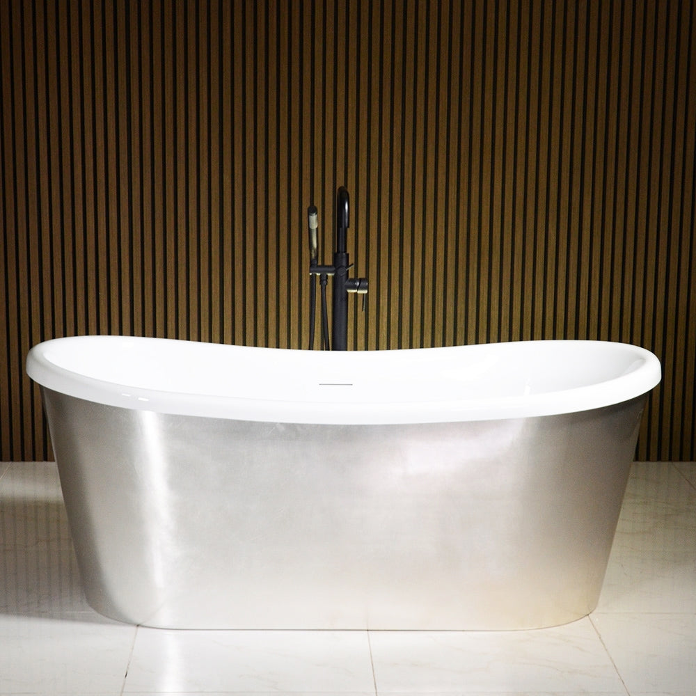 “Calypso-USLBTSK59” 59" x 31.5" French Bateau Skirted Bathtub with “Umber Washed Silver Leaf” Exterior Finish