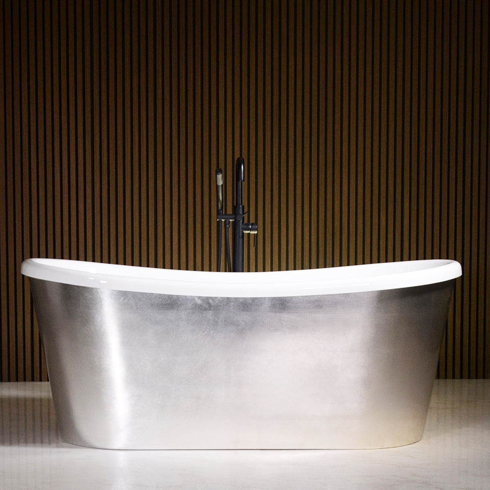 “Calypso-USLBTSK67” 67" x 31.5" French Bateau Skirted Bathtub with “Umber Washed Silver Leaf” Exterior Finish