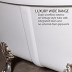 “Calypso-BTClawWH59” 59 Inch CoreAcryl Acrylic French Bateau Clawfoot Tub “High Gloss White” Interior and Exterior