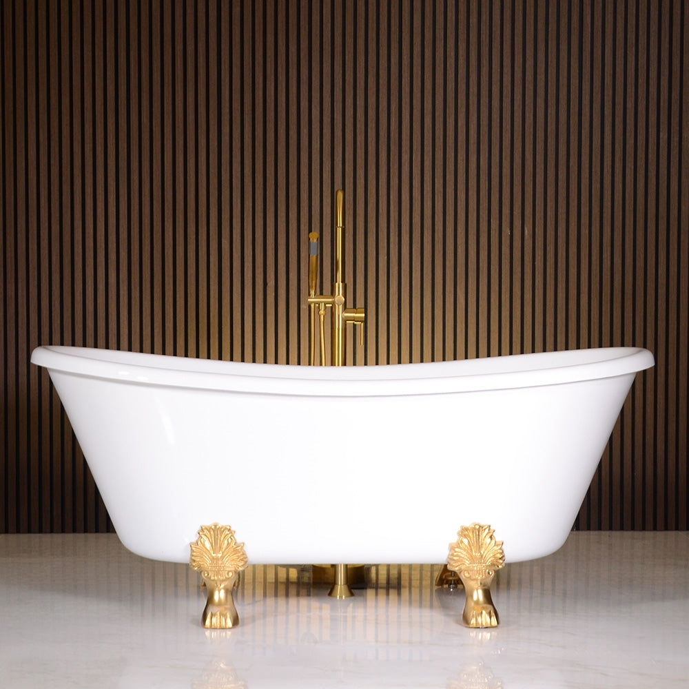 “Calypso-BTClawWH67” 67 Inch CoreAcryl Acrylic French Bateau Clawfoot Tub in “High Gloss White” Interior and Exterior