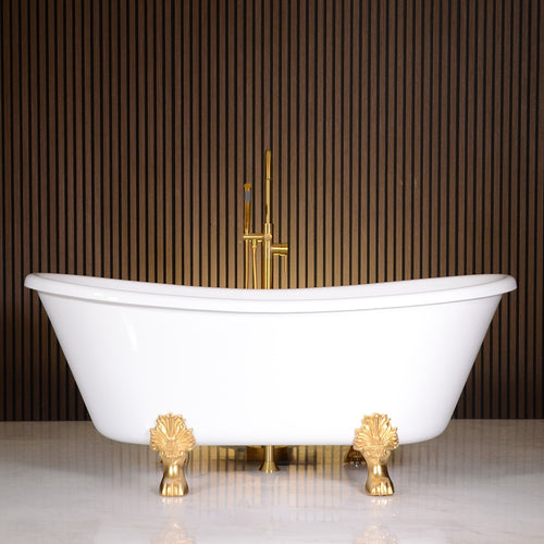 “Calypso-BTClawWH73” 73 Inch CoreAcryl Acrylic French Bateau Clawfoot Tub “High Gloss White” Interior and Exterior