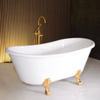 “Calypso-BTClawWH73” 73 Inch CoreAcryl Acrylic French Bateau Clawfoot Tub “High Gloss White” Interior and Exterior