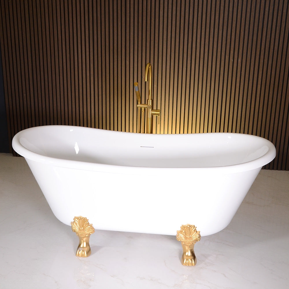 “Calypso-BTClawWH73” 73 Inch CoreAcryl Acrylic French Bateau Clawfoot Tub “High Gloss White” Interior and Exterior