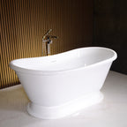 “Calypso-WHBTPD59” 59 Inch CoreAcryl Acrylic French Bateau Pedestal Tub in “High Gloss White” Interior and Exterior