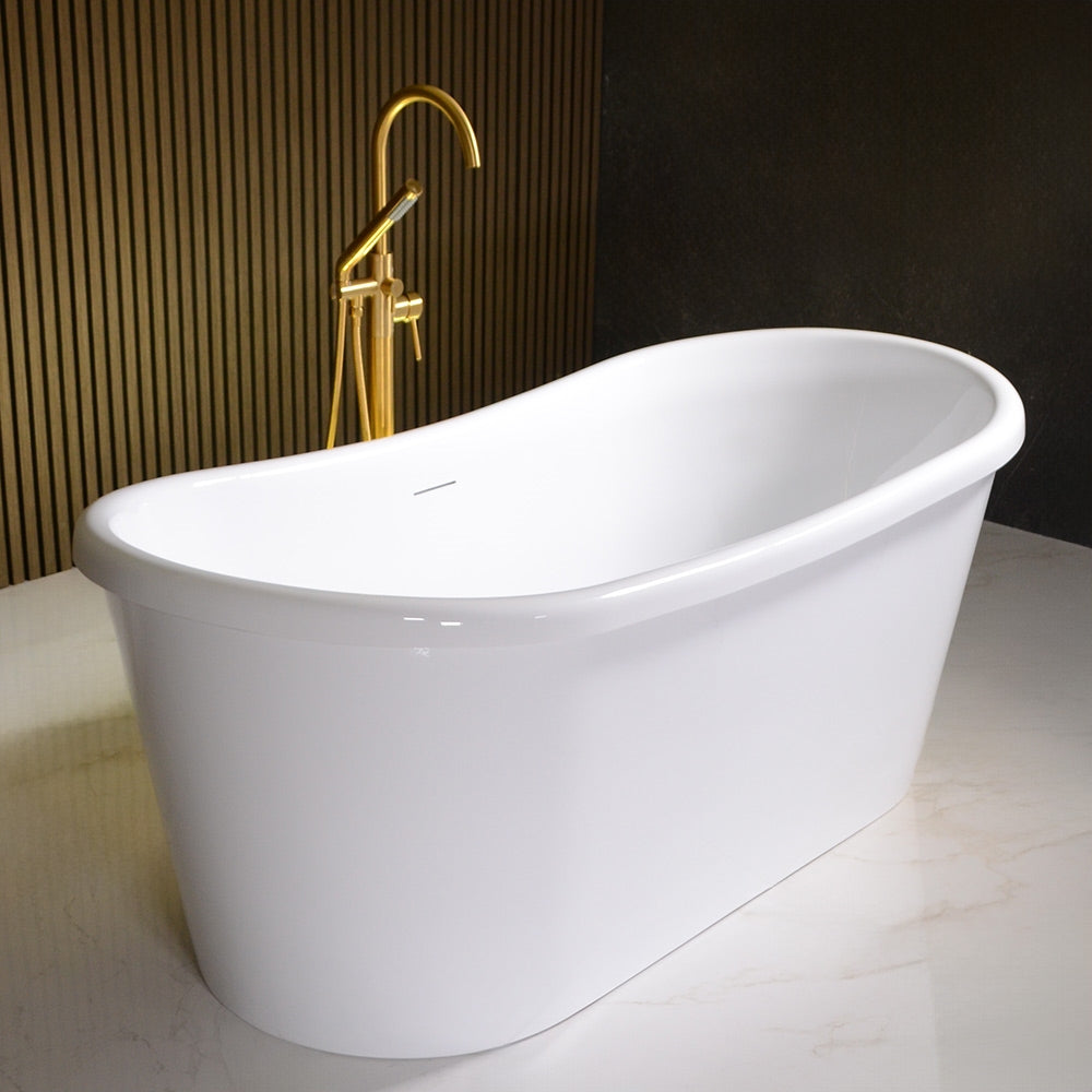 “LuxWide Calypso-WHBTSK67” 67" x 31.5" French Bateau Skirted Bathtub with “High Gloss White” Exterior Finish