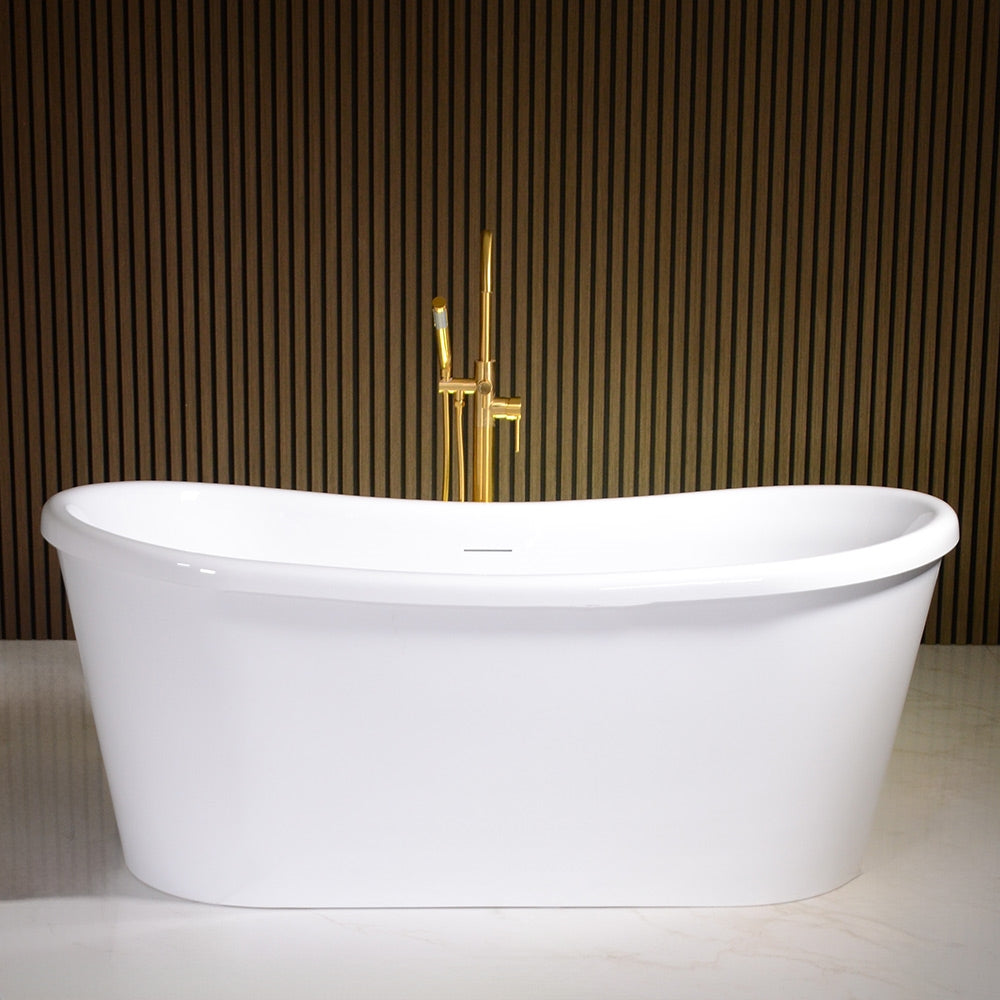 “LuxWide Calypso-WHBTSK73” 73" x 32.5" French Bateau Skirted Bathtub with “High Gloss White” Exterior Finish