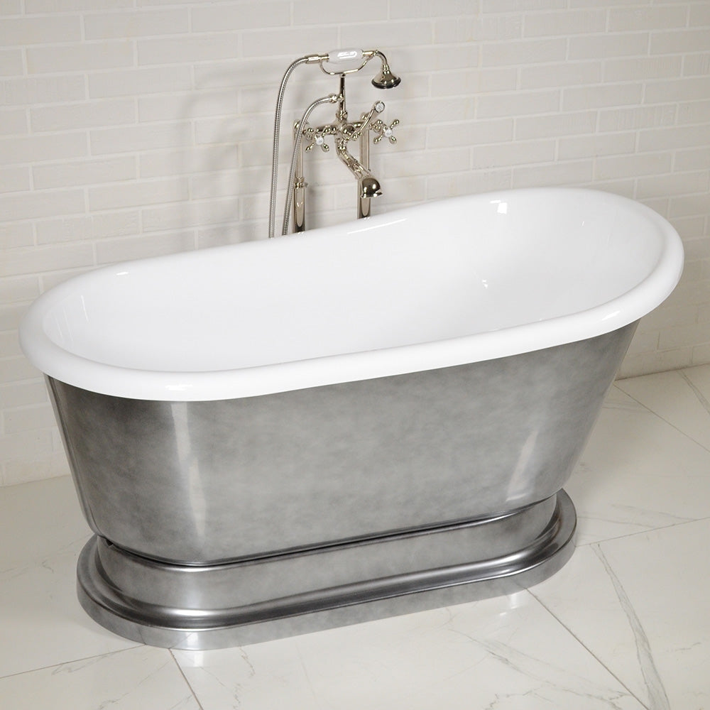 “LuxWide Calypso Iris 54-ACH” 54 Inch White CoreAcryl Acrylic Swedish Slipper Pedestal Tub “Aged Chrome” Exterior