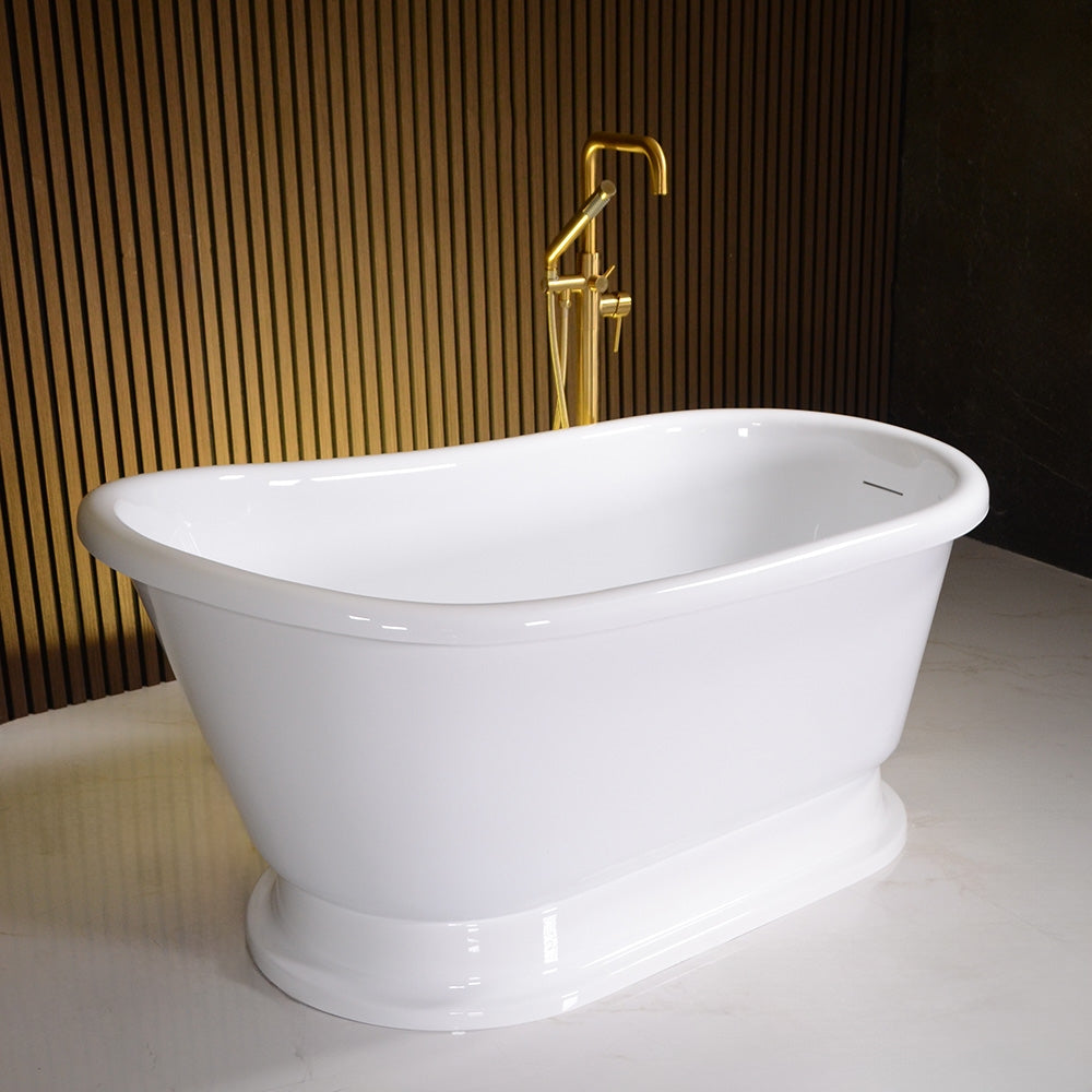 “LuxWide Calypso Iris-54WH” 54 InchCoreAcryl Acrylic Swedish Slipper Pedestal Tub “High Gloss White” Interior and Exterior