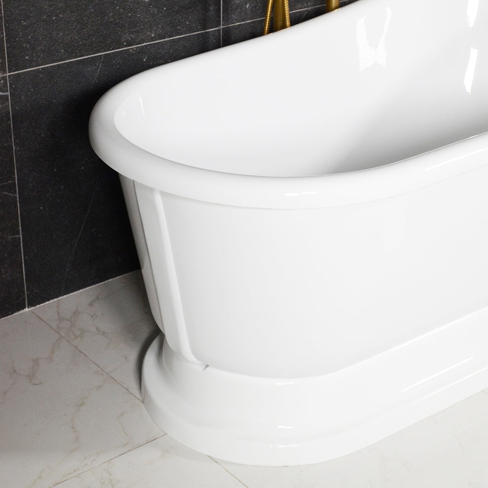 “LuxWide Calypso Iris-54WH” 54 InchCoreAcryl Acrylic Swedish Slipper Pedestal Tub “High Gloss White” Interior and Exterior