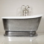 “Calypso Iris-58-ACH” 58 Inch White CoreAcryl Acrylic Swedish Slipper Pedestal Tub “Aged Chrome” Exterior