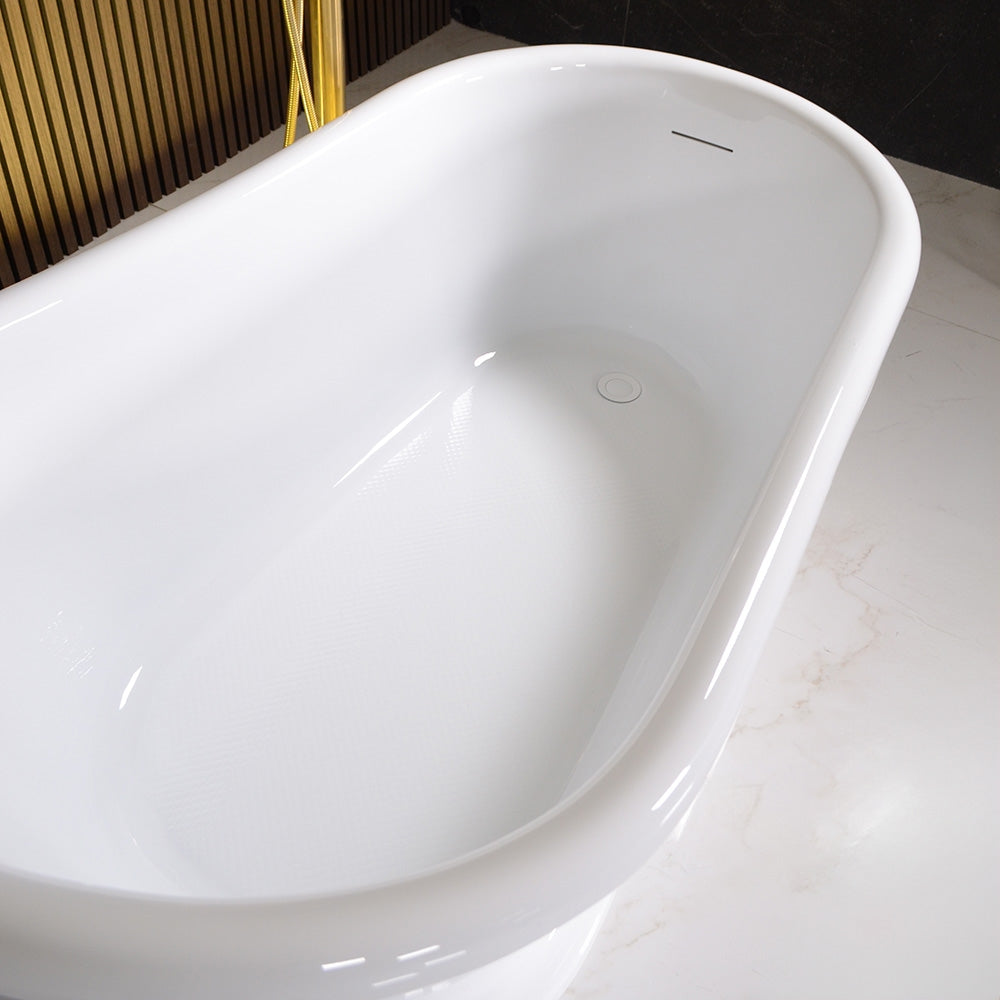 “LuxWide Calypso Iris-58WH” 58 Inch CoreAcryl Acrylic Swedish Slipper Pedestal Tub “High Gloss White” Interior and Exterior