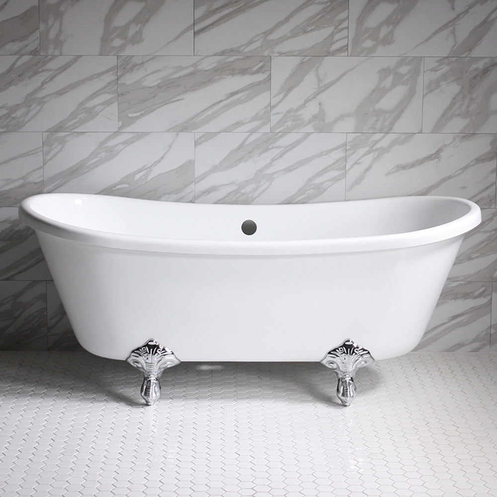 “HLBT59” 59" Hotel Collection CoreAcryl Acrylic French Bateau Clawfoot Tub with Feet