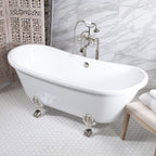 “HLBT59FPK All Inclusive” 59" Hotel Collection  Heavy Duty Double Skin Acrylic French Bateau Clawfoot Tub and Faucet Package
