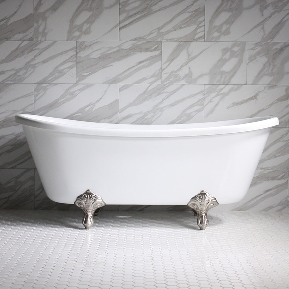 “HLBT67” 67" Hotel Collection CoreAcryl Acrylic French Bateau Clawfoot Tub with Feet
