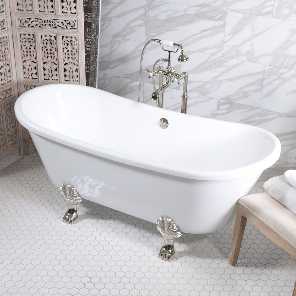 “HLBT67FPK All Inclusive” 67" Hotel Collection  Heavy Duty Double Skin Acrylic French Bateau Clawfoot Tub and Faucet Package