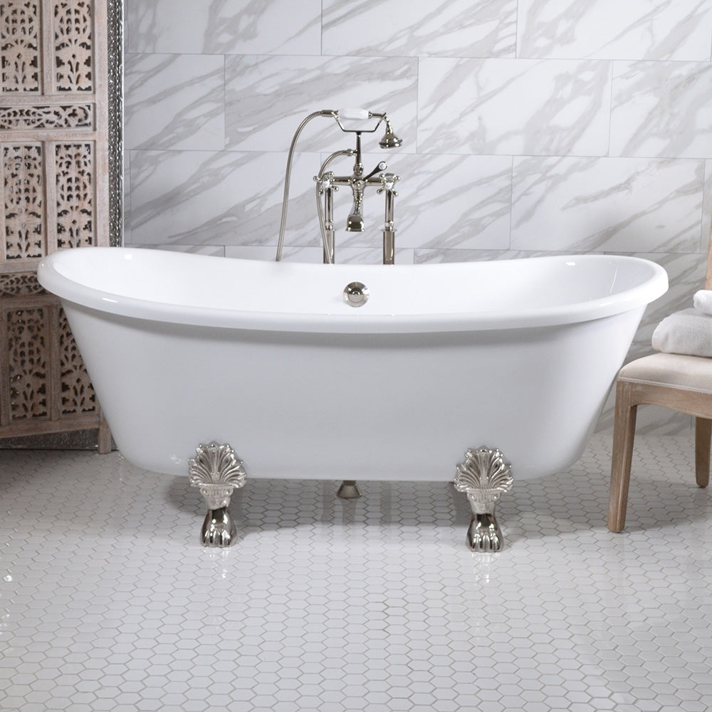 “HLBT67FPK All Inclusive” 67" Hotel Collection  Heavy Duty Double Skin Acrylic French Bateau Clawfoot Tub and Faucet Package