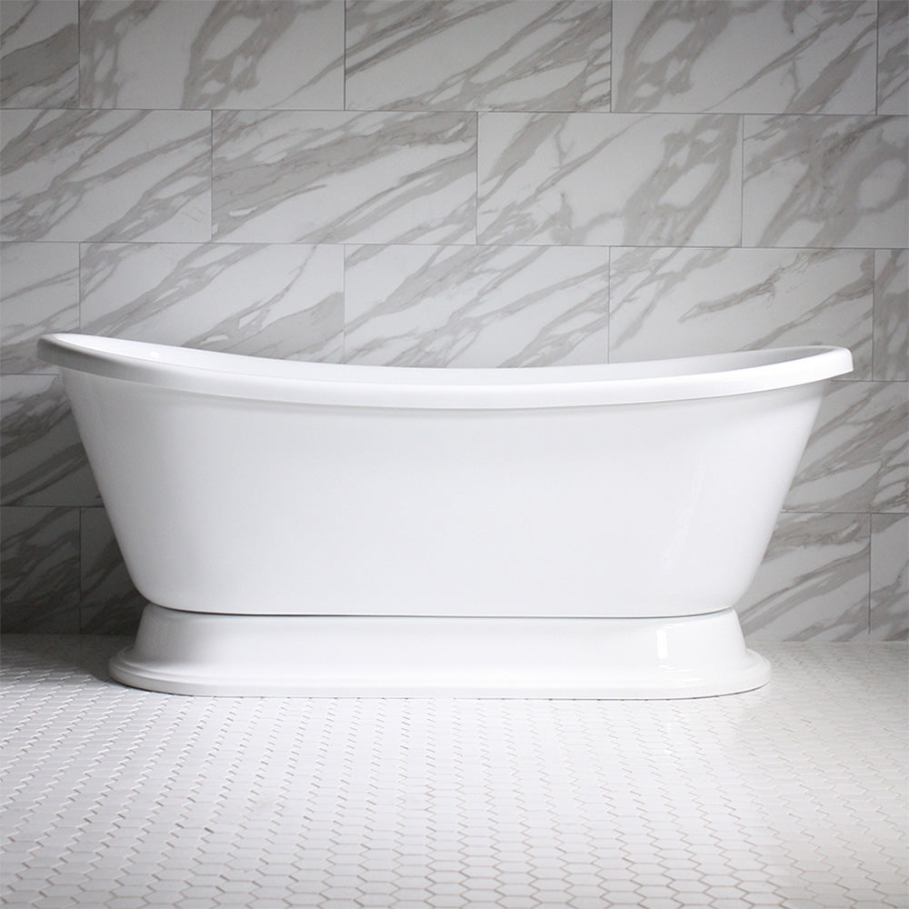 “HLBTPD73” 73" Hotel Collection CoreAcryl Acrylic French Bateau Pedestal Tub with Base