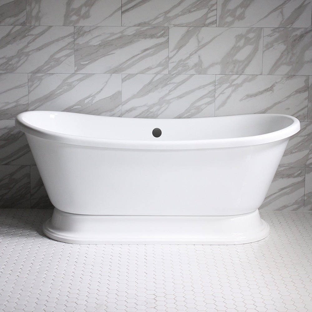 “HLBTPD73” 73" Hotel Collection CoreAcryl Acrylic French Bateau Pedestal Tub with Base