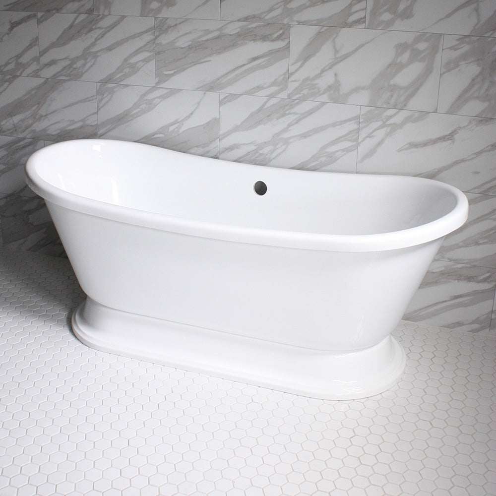 “HLBTPD73” 73" Hotel Collection CoreAcryl Acrylic French Bateau Pedestal Tub with Base