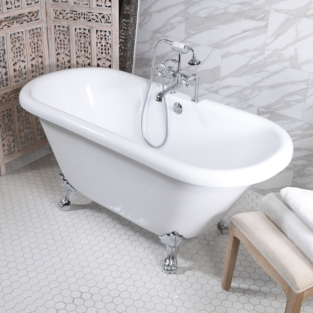 “HLDBL59FPK All Inclusive” 59" Hotel Collection  Heavy Duty Double Skin Acrylic Double Ended Clawfoot Tub and Faucet Package