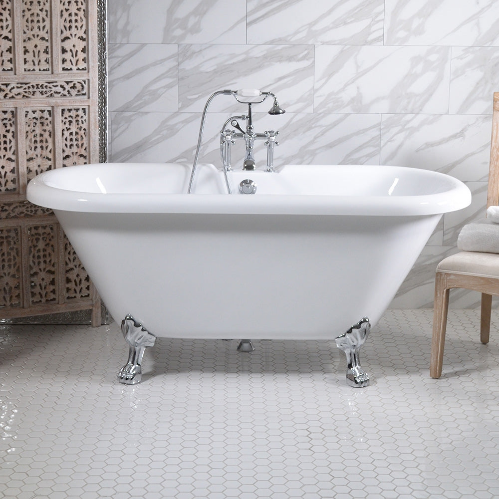 “HLDBL59FPK All Inclusive” 59" Hotel Collection  Heavy Duty Double Skin Acrylic Double Ended Clawfoot Tub and Faucet Package