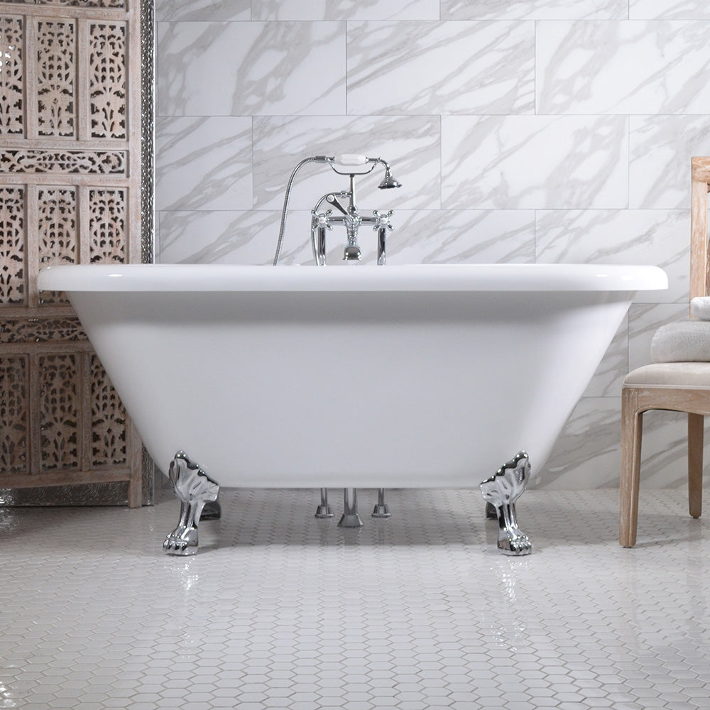 “HLDBL59FPK All Inclusive” 59" Hotel Collection  Heavy Duty Double Skin Acrylic Double Ended Clawfoot Tub and Faucet Package