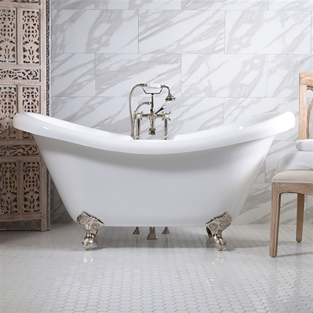 “HLDS59” 59" Hotel Collection CoreAcryl Acrylic Double Slipper Clawfoot Tub with Feet