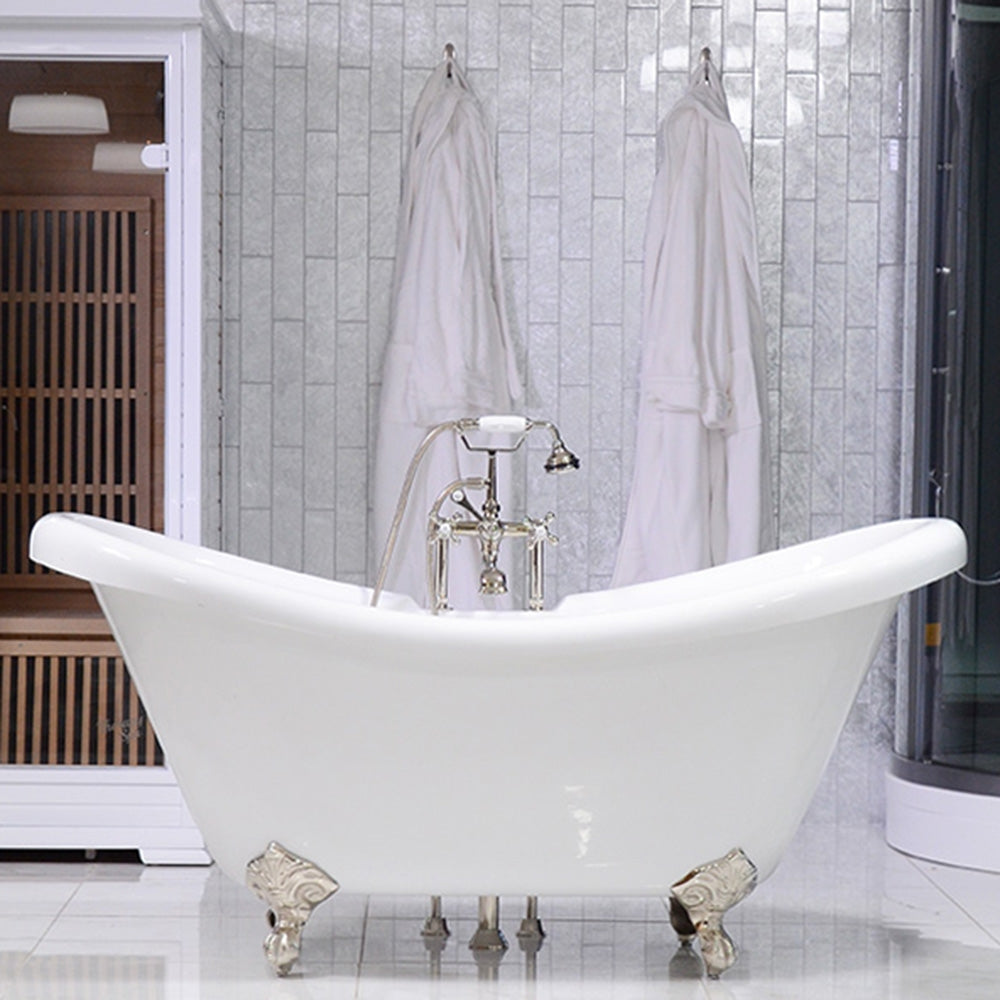 “HLDS59FPK All Inclusive” 59" Hotel Collection  Heavy Duty Double Skin Acrylic Double Slipper Clawfoot Tub and Faucet Package