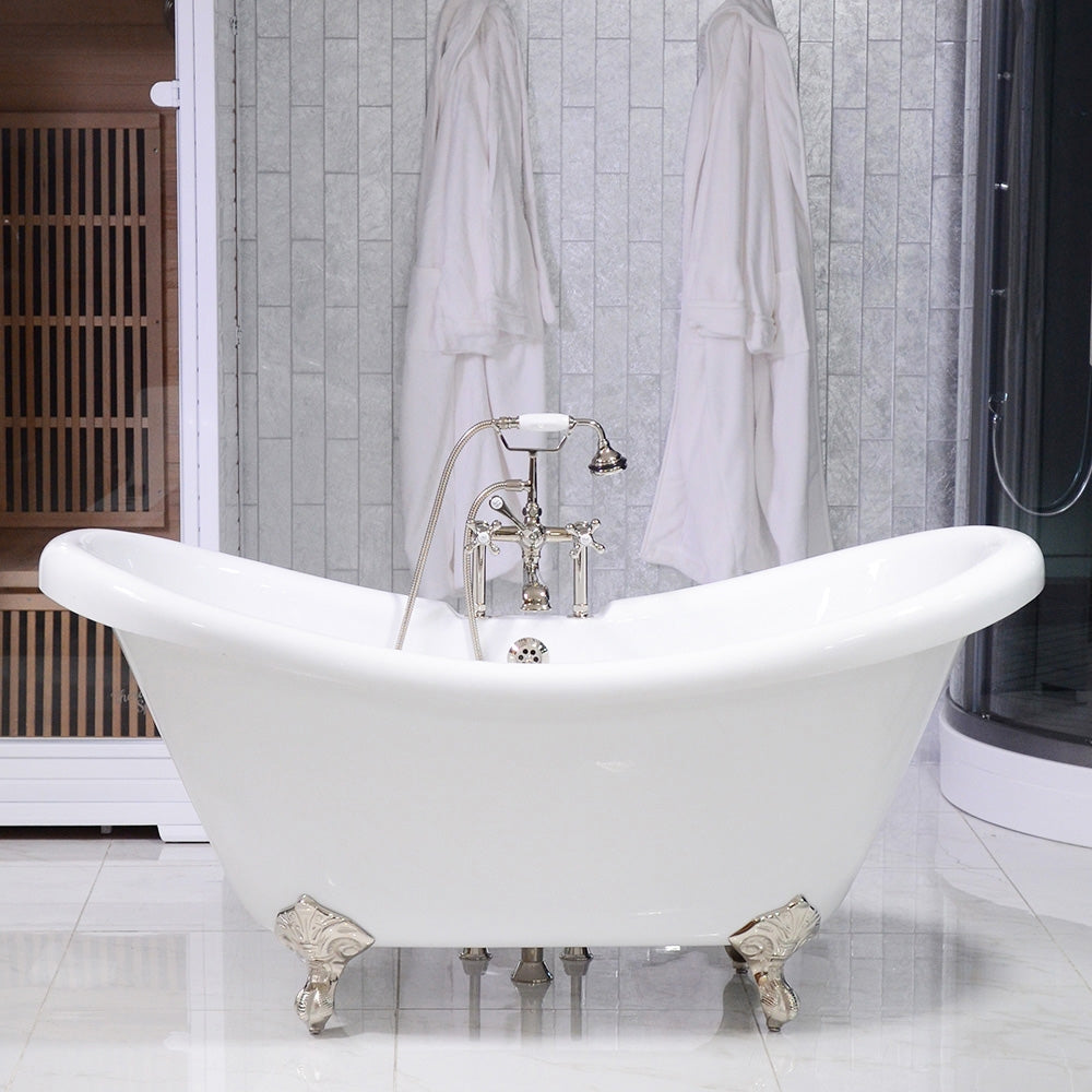 “HLDS59FPK All Inclusive” 59" Hotel Collection  Heavy Duty Double Skin Acrylic Double Slipper Clawfoot Tub and Faucet Package
