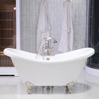 “HLDS59FPK All Inclusive” 59" Hotel Collection  Heavy Duty Double Skin Acrylic Double Slipper Clawfoot Tub and Faucet Package