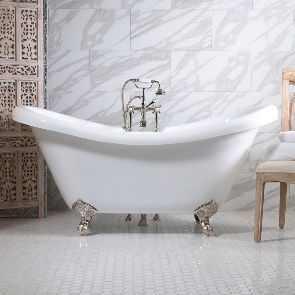 “HLDS59FPK All Inclusive” 59" Hotel Collection  Heavy Duty Double Skin Acrylic Double Slipper Clawfoot Tub and Faucet Package
