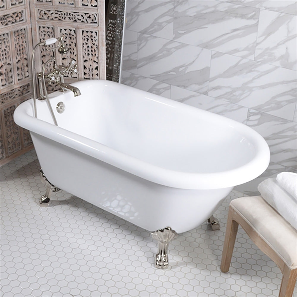 “HLFL56” 56" Hotel Collection CoreAcryl Acrylic Classic Clawfoot Tub with Feet