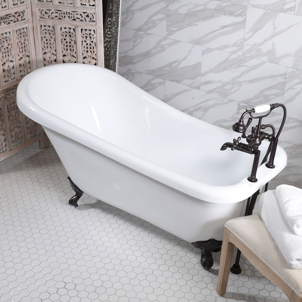 “HLSL57FPK All Inclusive” 57" Hotel Collection  Heavy Duty Double Skin Acrylic Single Slipper Clawfoot Tub and Faucet Package